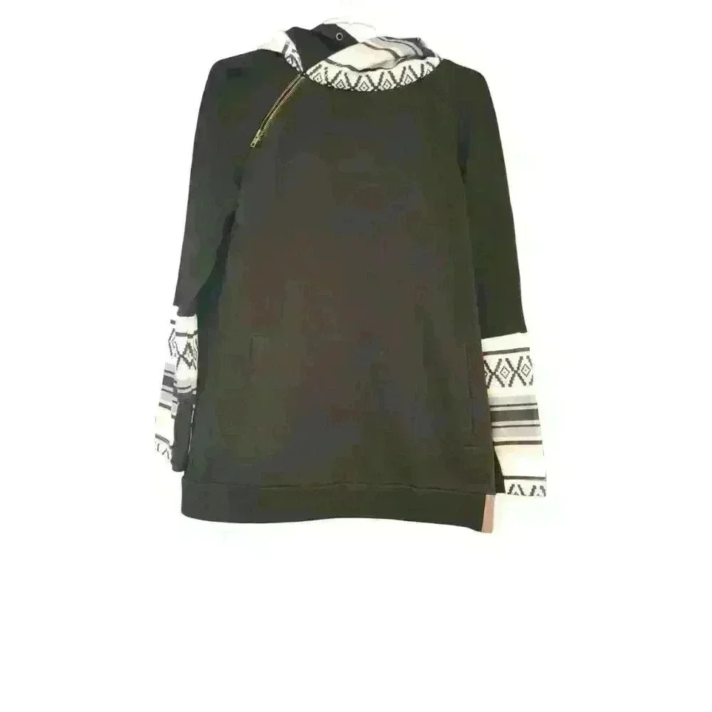 T Alexander Wang Black Double Hooded Sweatshirt Thumb Holes Print Womens Size XL